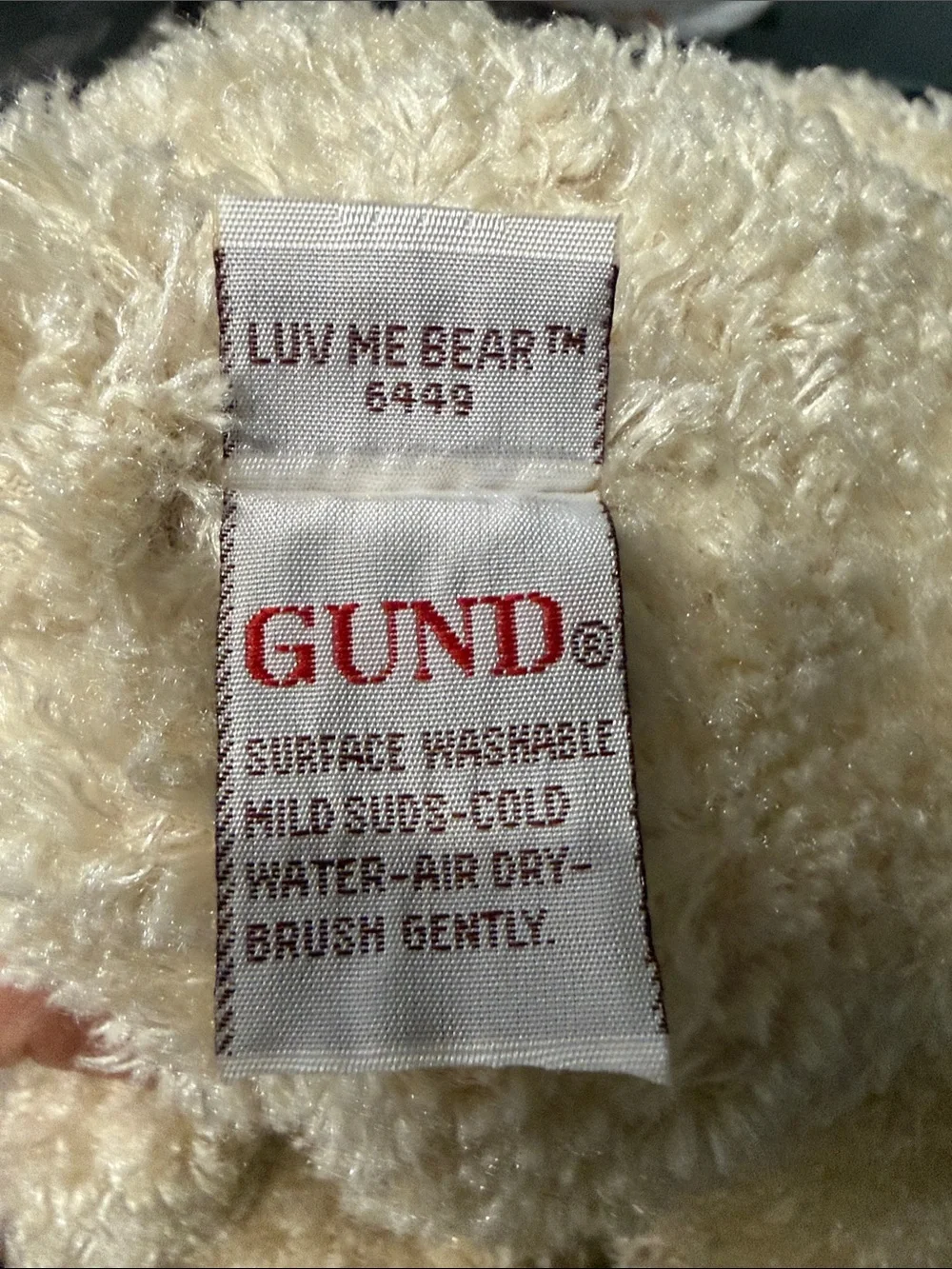 Gund 12” Vintage Luv Me Bear Cream Plush Bear with Green Gingham Bow